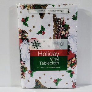 Town & Country Holiday Vinyl Tablecloth ~ Oblong 52 x 90” - Seasons Greetings